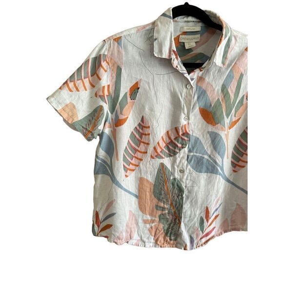 Cynthia Rowley 100% linen floral collar shirt sz S - Picture 7 of 8